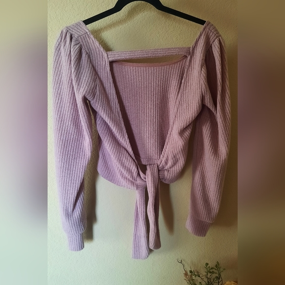 Pink Open Back Cropped Sweater - Picture 3 of 5